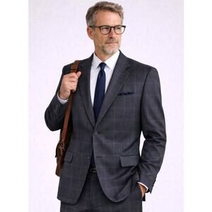 Huckberry Vintage 40R Classic Wool Blazer $290 Windowpane Plaid Jacket Gray